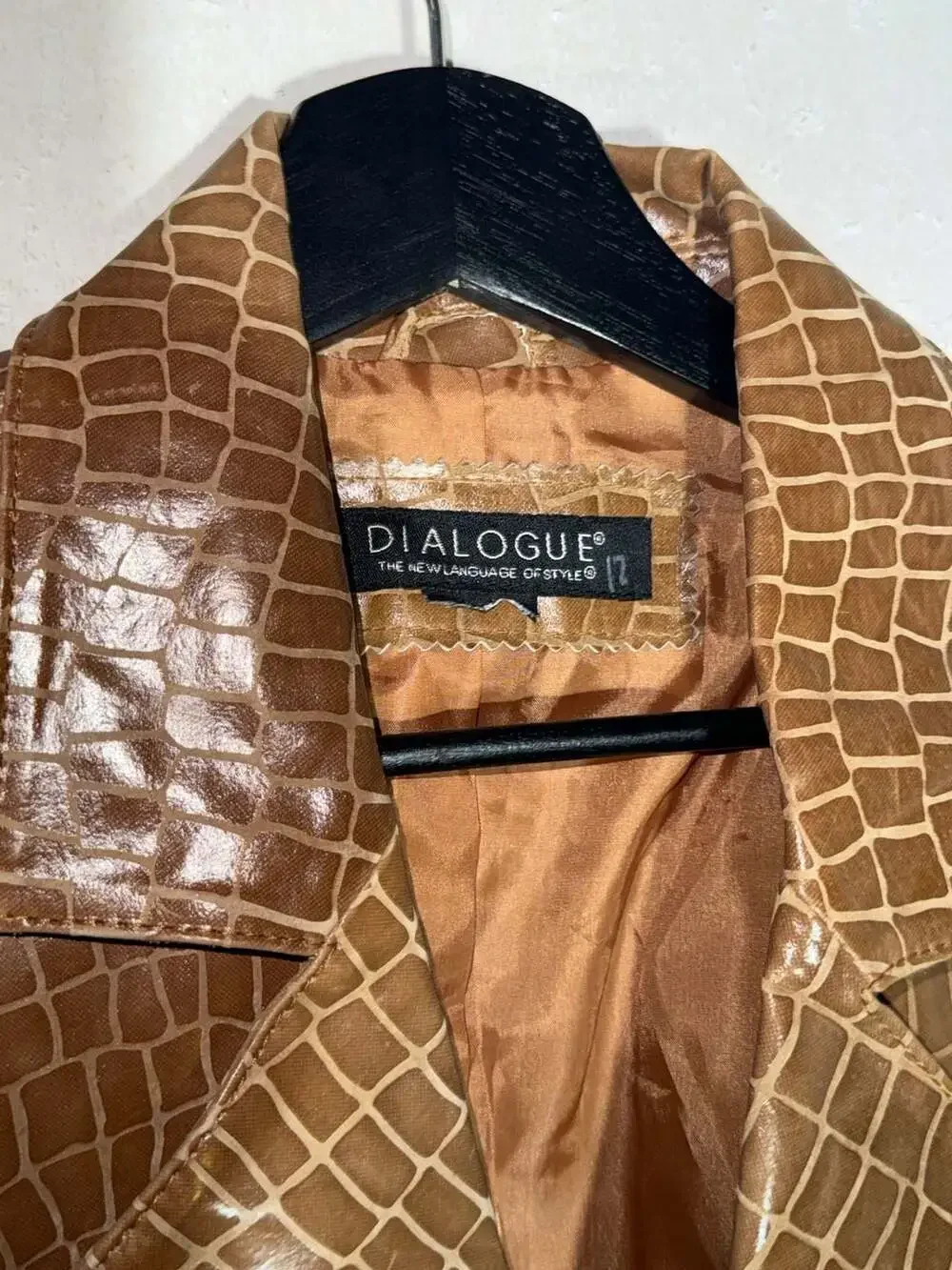 Vintage Dialogue Brown Faux Croc Embossed Leather Button Up Jacket